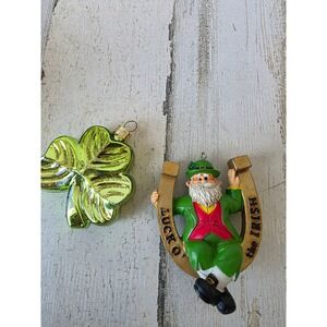 Santa leprechaun horseshoe shamrock ornament St Patrick's Day green glitter Xmas